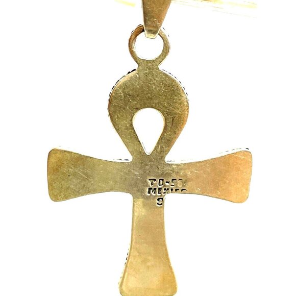 Taxco MX Silver Ankh Necklace Lapis Lazuli Cross Pendant Collar Egyptian 925 - Picture 12 of 16